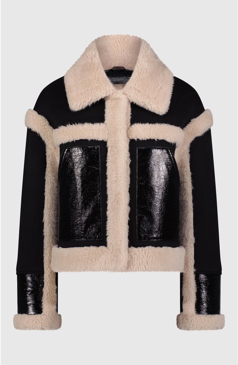 Lyla Grant Jacket With Fur-Free Shearling (Faux Fur) Trim, Alternate, color, Black/Beige
