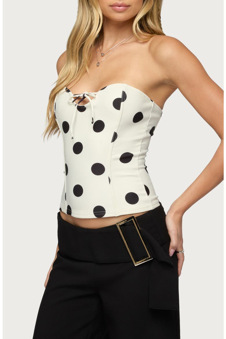 Antonelle Polka Dot Strapless Corset Top, Alternate, color, IVORY-AND-BLACK