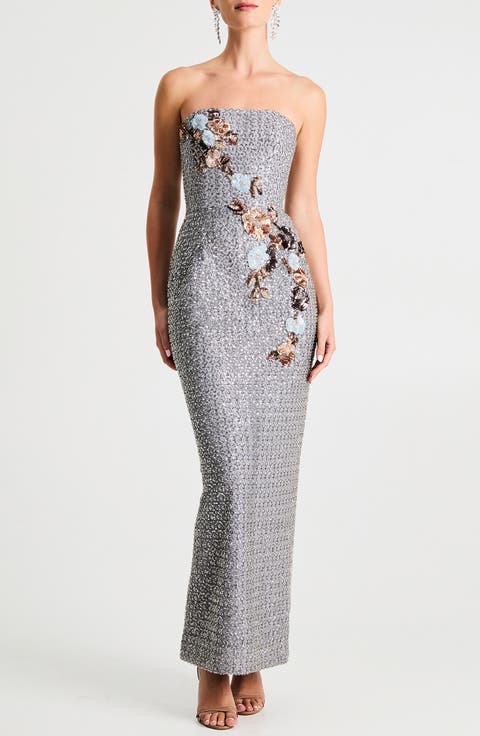 Silvia Floral Sequin Strapless Cocktail Dress