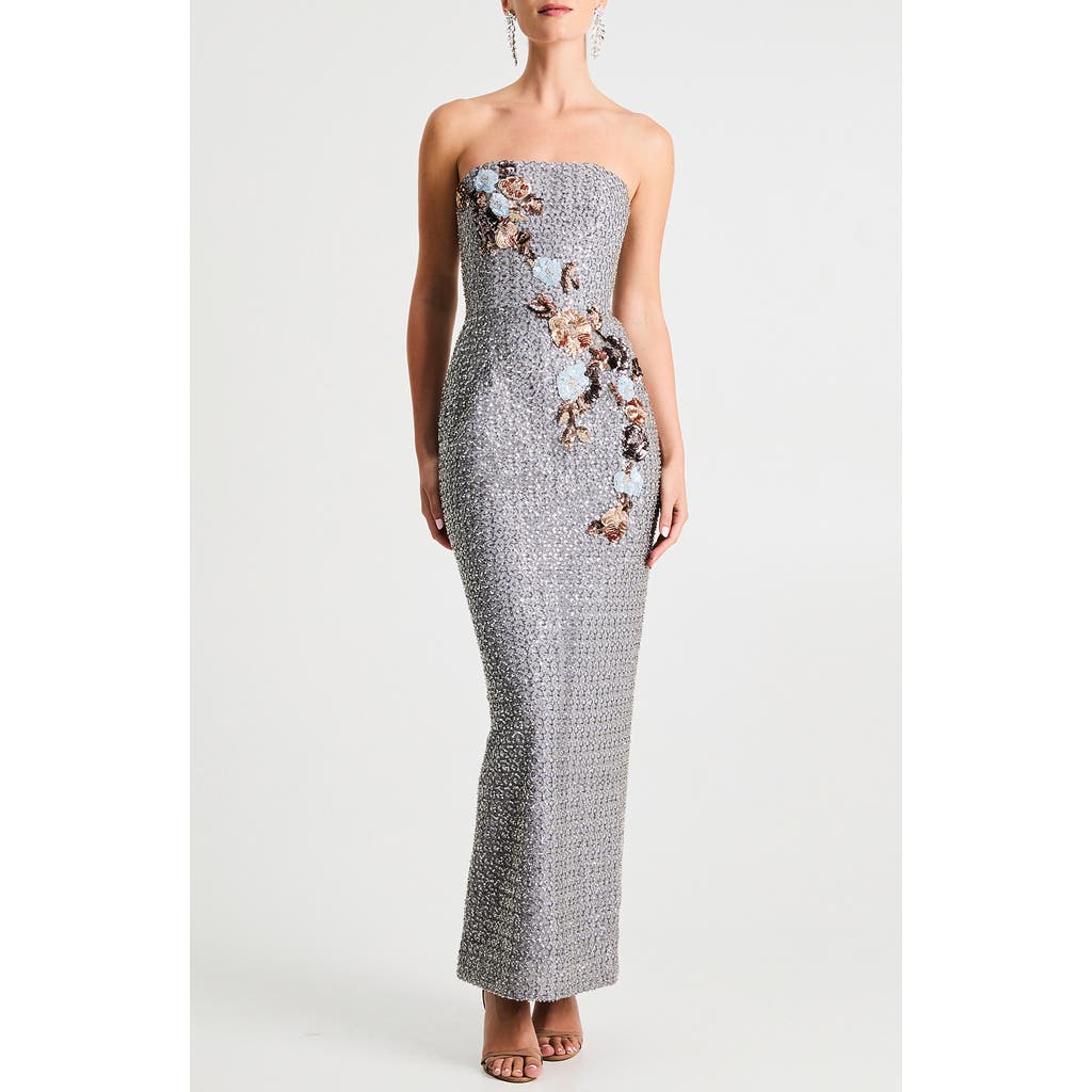 Helsi Silvia Floral Sequin Strapless Cocktail Dress In Blue