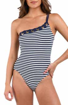 La Blanca Sail Stripe One-Shoulder One-Piece Swimsuit