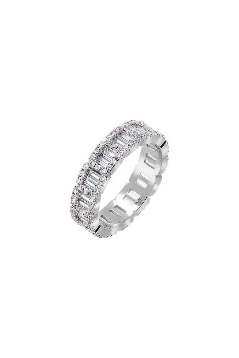 CZ Baguette X Round Illusion Eternity Band Ring, Main, color, Silver