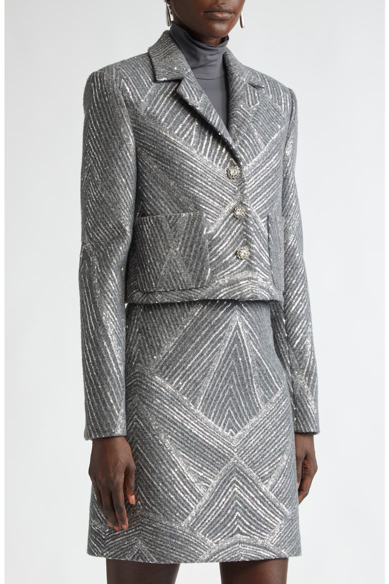 Sequin Chevron Embellished Jacket, Alternate, color, GREY MELANGE/ SILVER
