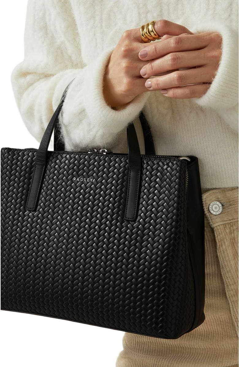 Radley Dukes Place - Weave Medium Ziptop Satchel Bag, Alternate, color, Black