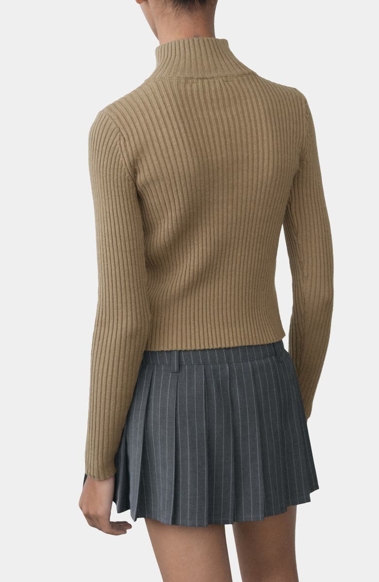 MANGO Perkins Logo Half Zip Sweater, Alternate, color, Khaki