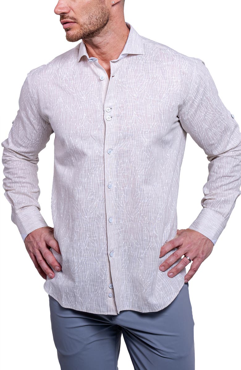 Maceoo Einstein Resistance Contemporary Fit Linen & Cotton Button-Up Shirt, Alternate, color, Grey