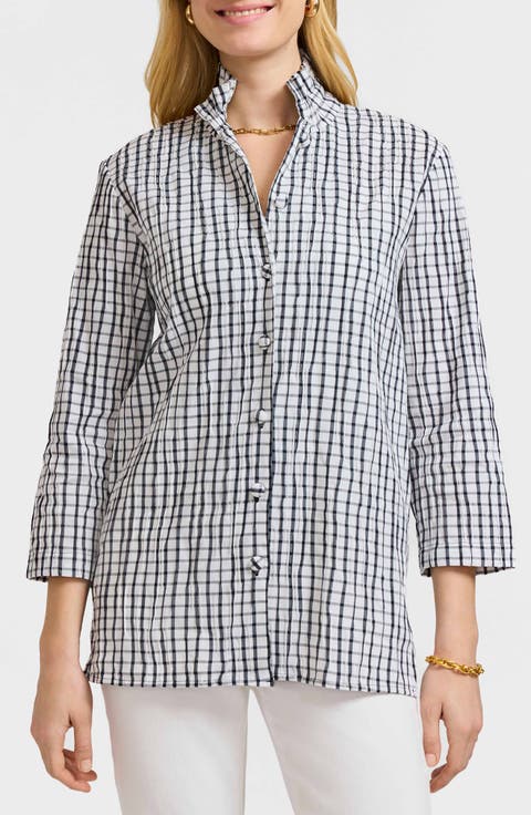 Carolina Crinkled Gingham Cotton Blend Shirt Jacket