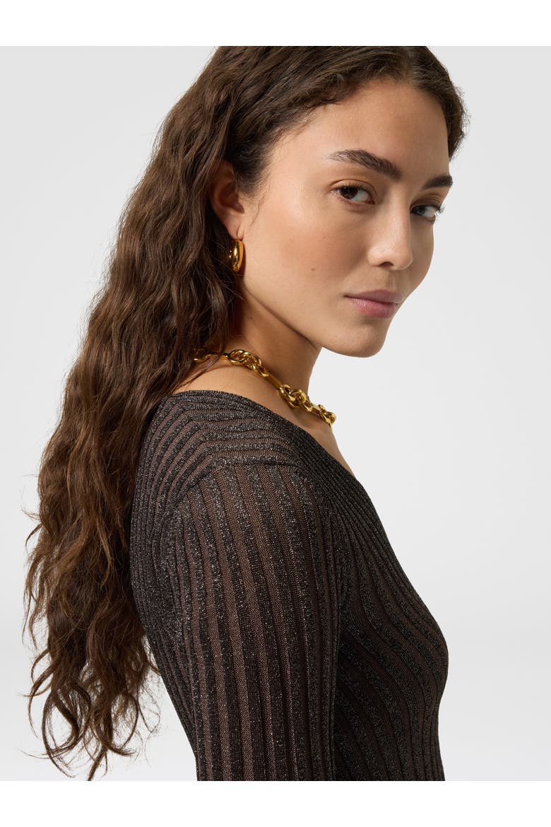 Ribbed Viscose Lamé V-neck Sweater, Alternate, color, Brown