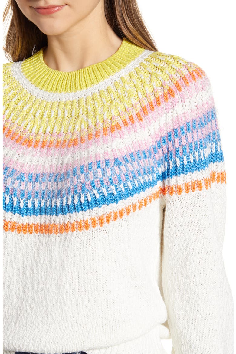 Fuzzy Fair Isle Sweater, Alternate, color, WHISPER WHITE