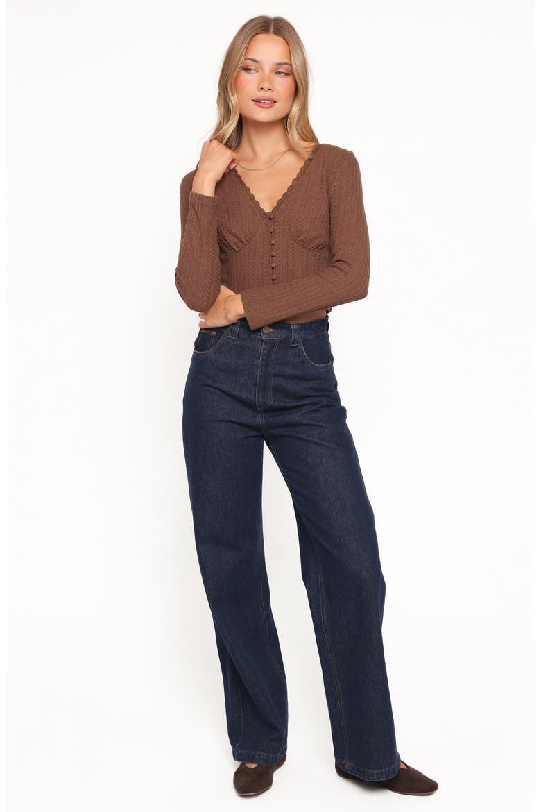 Leslie Button Front Knit Crop Top, Alternate, color, CHOCOLATE