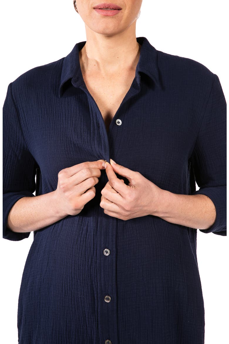 Carissa Long Sleeve Crinkle Maternity/Nursing Shirtdress, Alternate, color, NAVY