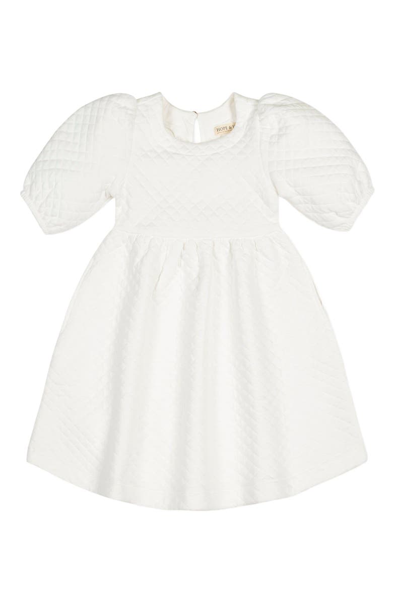 Hope & Henry Girls' Quilted Puff Sleeve Dress, Toddler, Alternate, color, Soft White Quilted