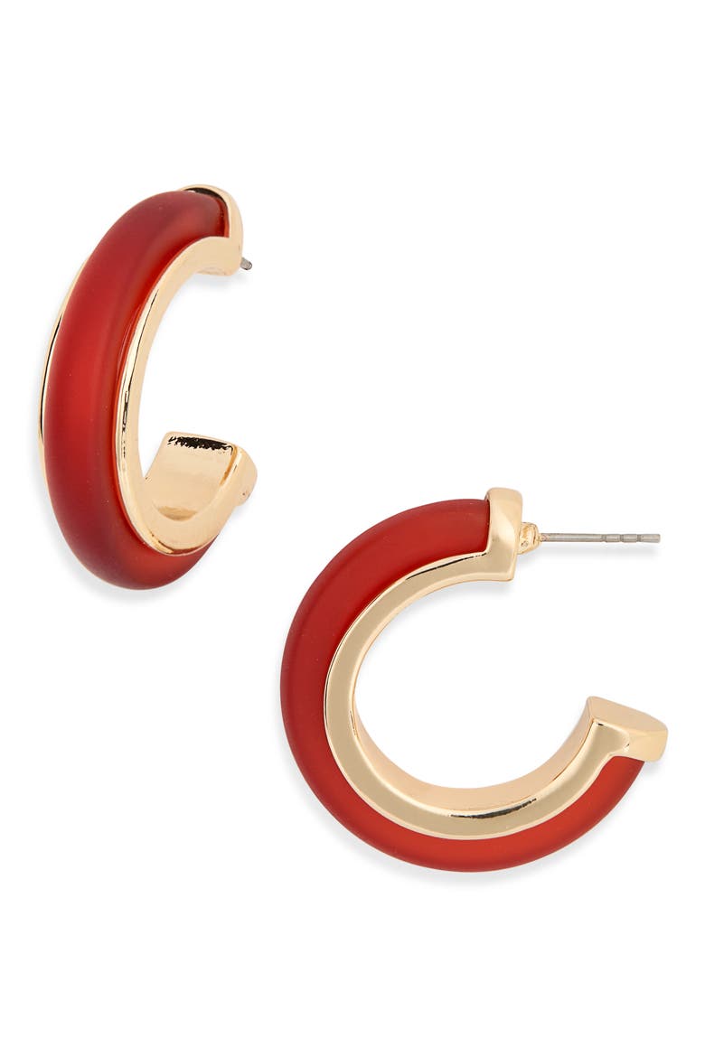 Frosted Resin Hoop Earrings, Main, color, RUBY- GOLD
