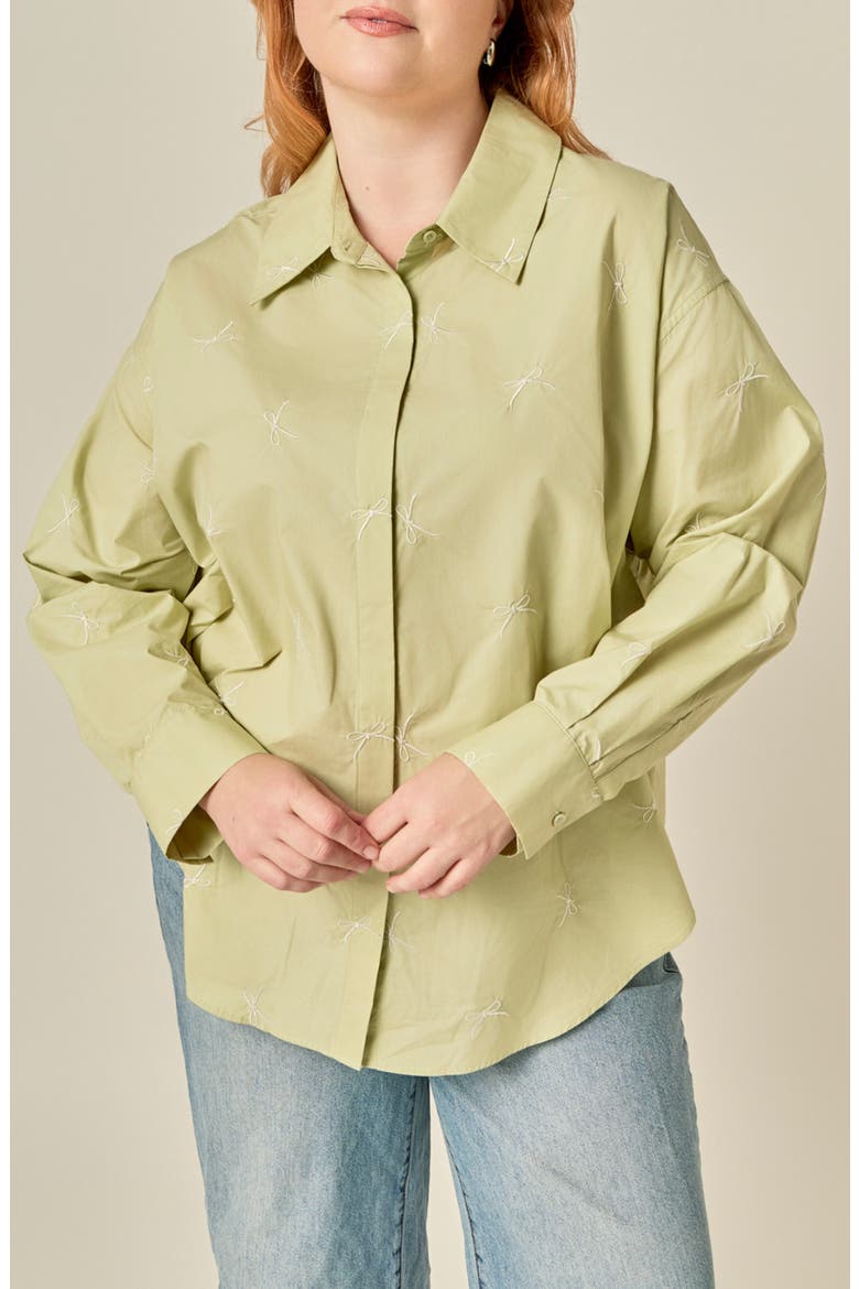 Bow-Embroidered Shirt, Main, color, SAGE