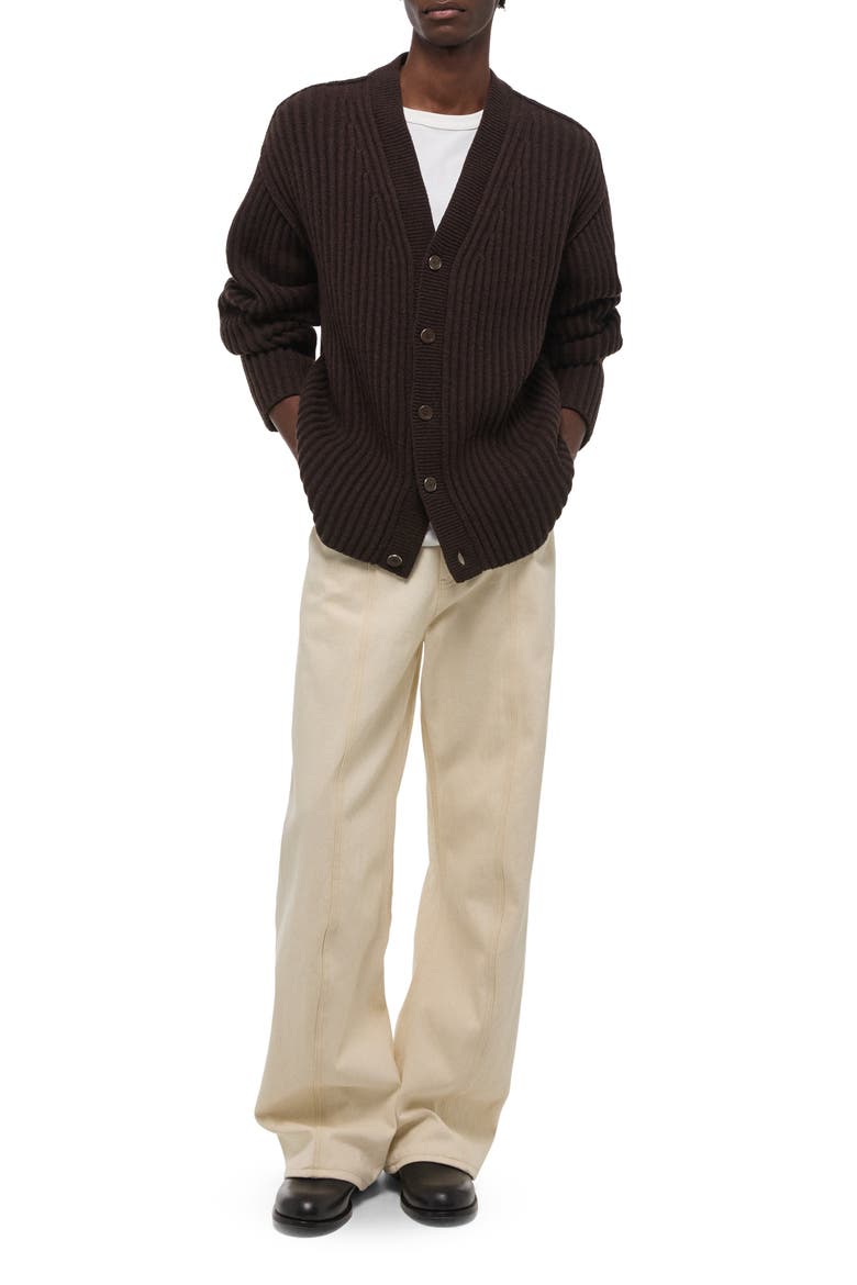 Zephir Oversize Ribbed Wool Blend Cardigan, Alternate, color, DARK BROWN