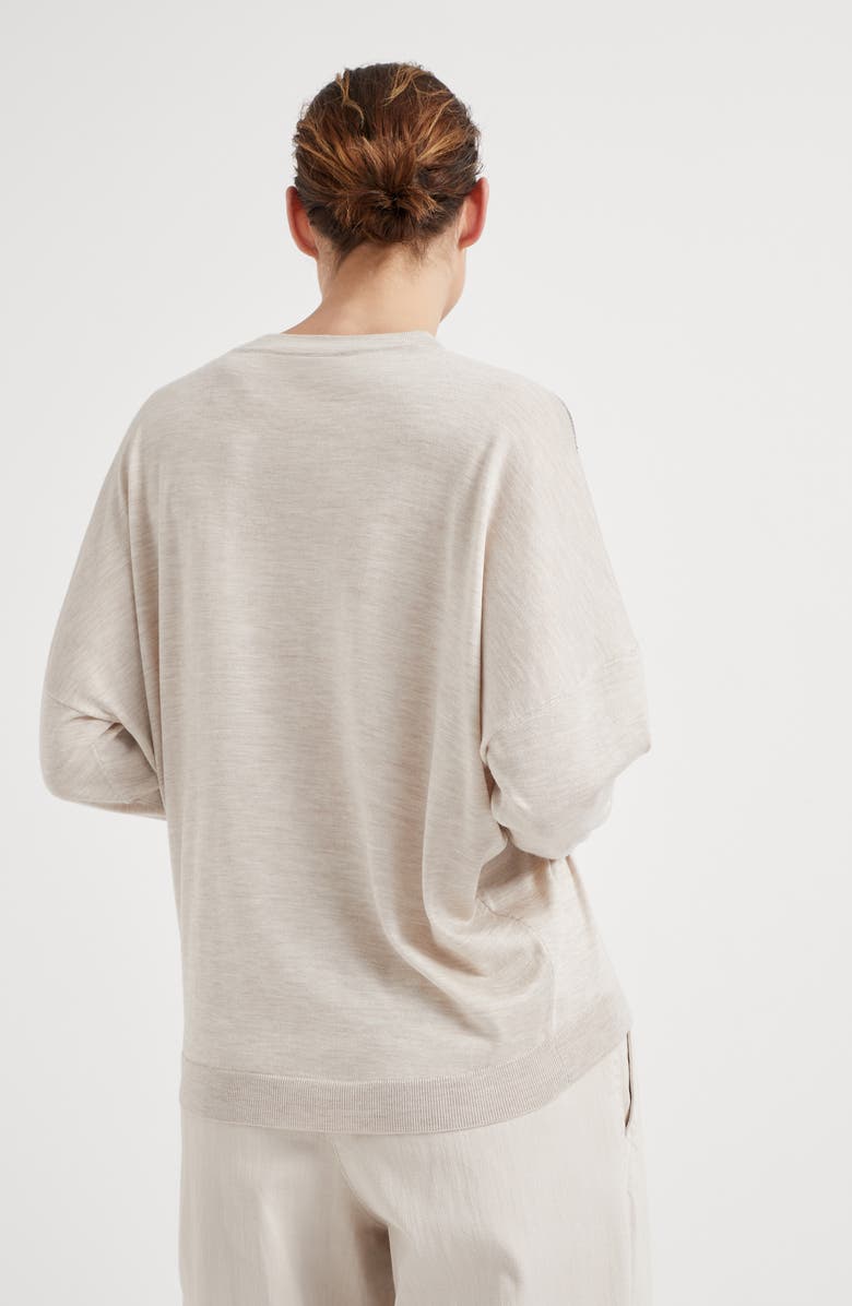 Brunello Cucinelli Cashmere and silk sweater with shiny sleeve trim, Alternate, color, 