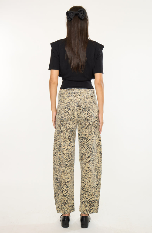 Kancan Lydia Low Slung Barrel Jeans In Animal Print