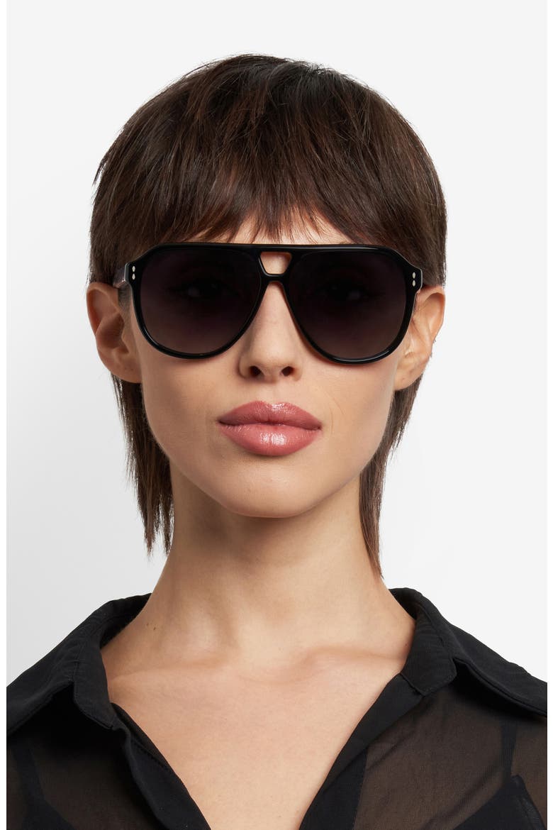 60mm Gradient Pilot Sunglasses, Alternate, color, BLACK/ DARK GREY SF