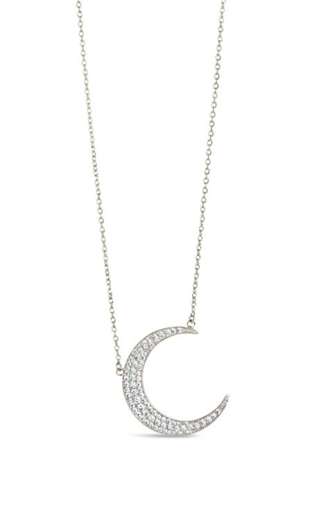 Stationed Cubic Zirconia Crescent Pendant Necklace