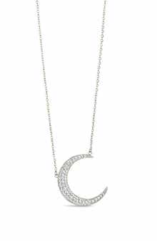 Sterling Forever Stationed Cubic Zirconia Crescent Pendant Necklace