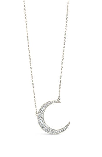Sterling Forever Stationed Cz Crescent Pendant Necklace