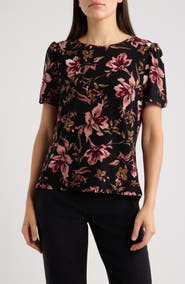 AK ANNE KLEIN Puff-Shoulder Round-Neck Top