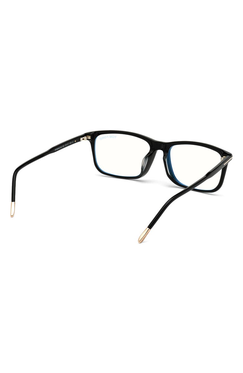 TOM FORD 57mm Rectangular Blue Light Blocking Optical Glasses, Alternate, color, Black Rose Gold Temple