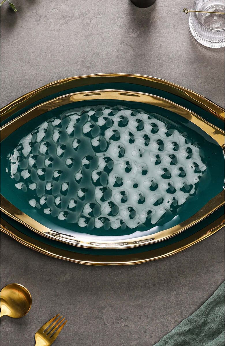 Stone Lain Florian Porcelain 2-Piece Serving Plate Set, Alternate, color, Green