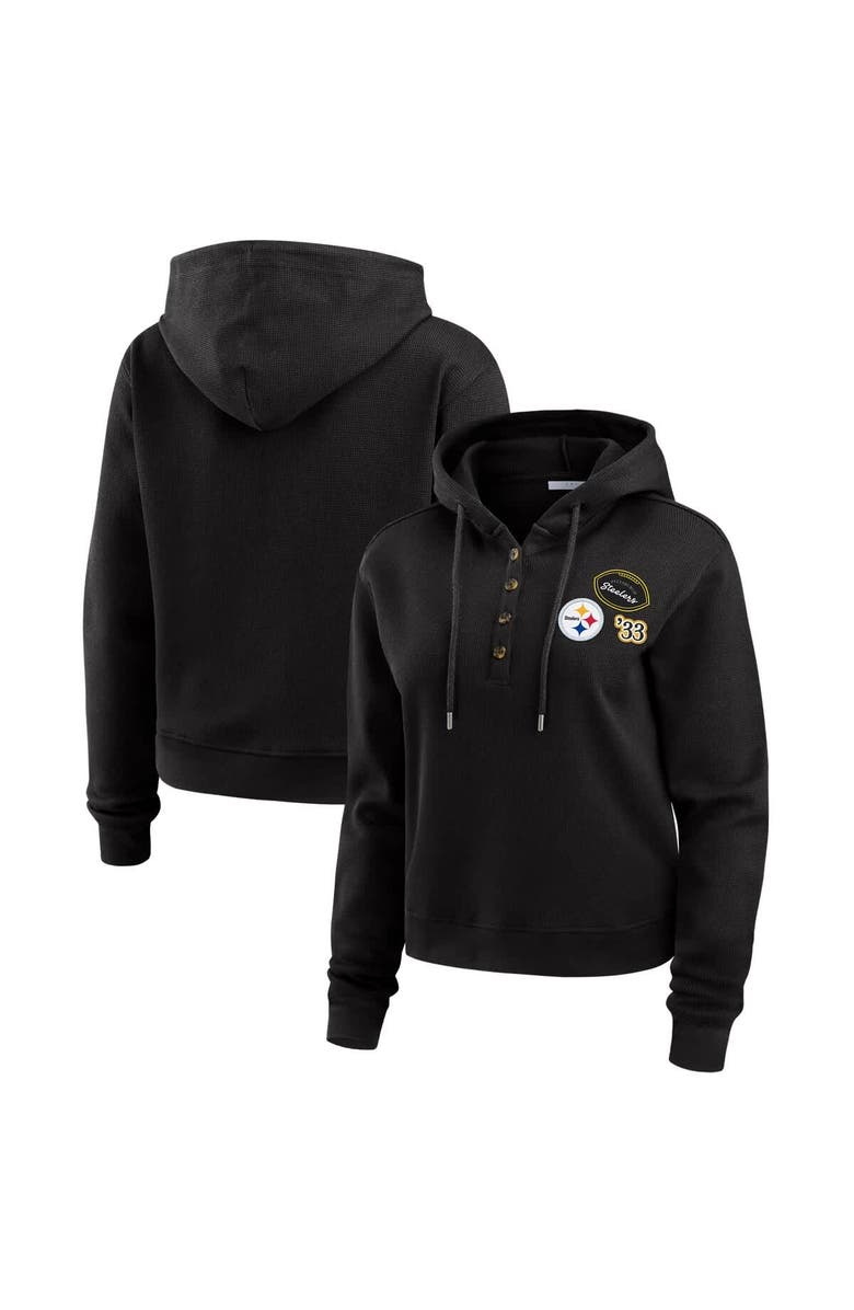 WEAR by Erin Andrews Women's WEAR by Erin Andrews Black Pittsburgh Steelers Waffle Hoodie Pullover Top, Alternate, color, Black