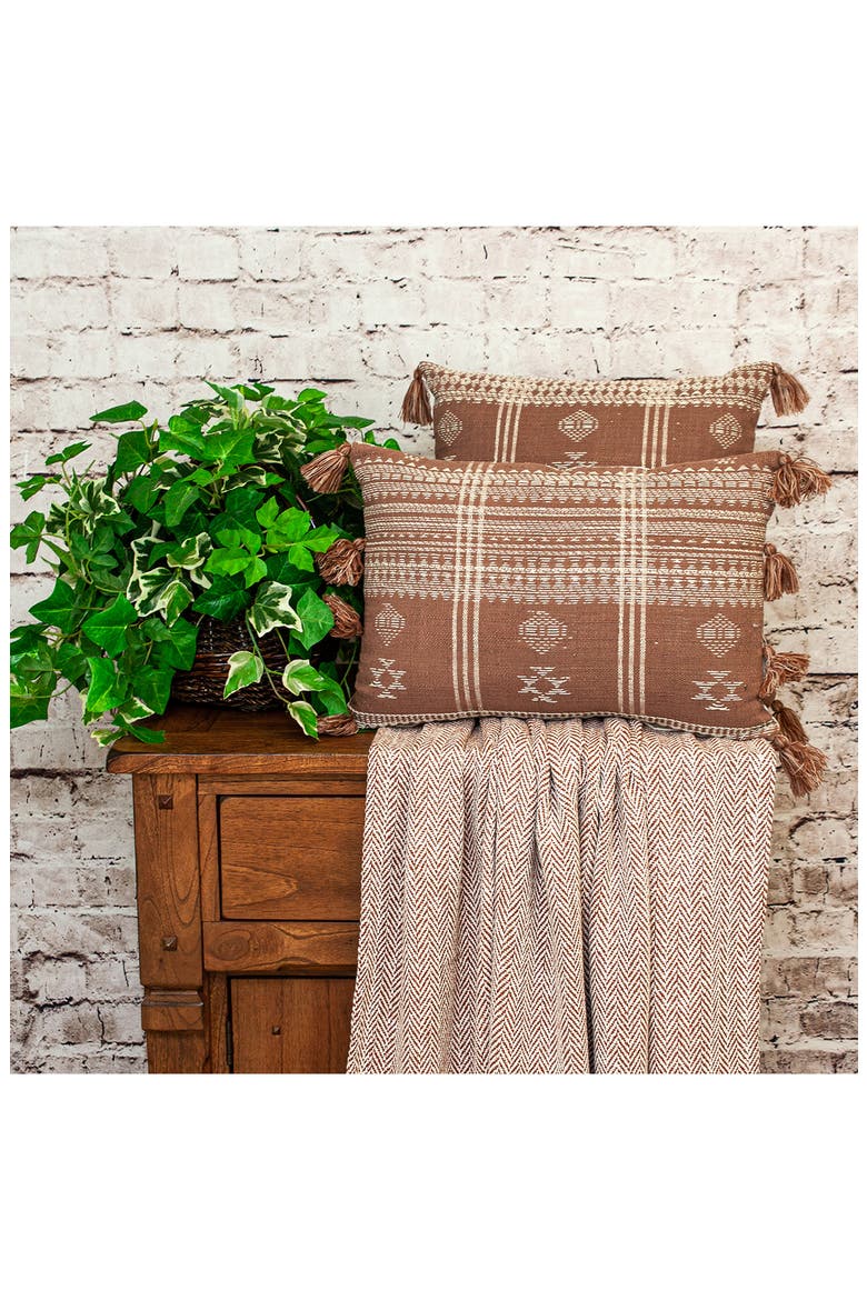 Tassel Trim Square Accent Pillow, Alternate, color, BROWN