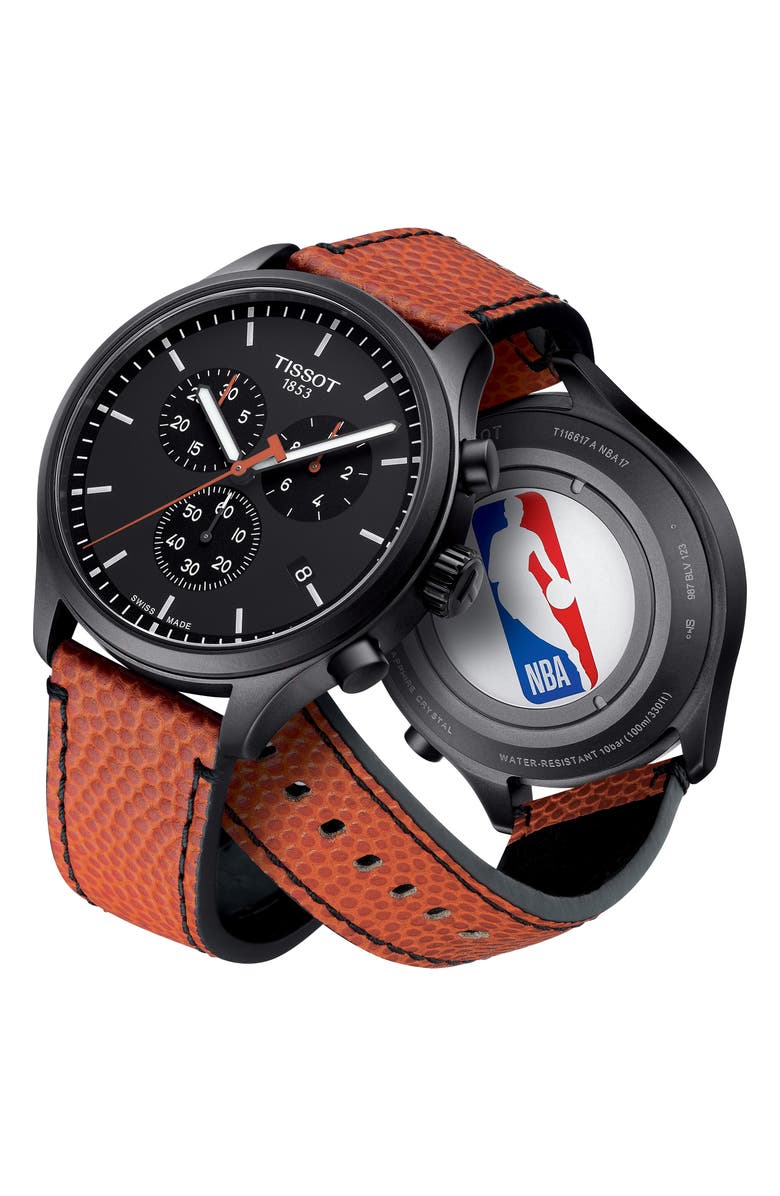 Tissot Chrono XL NBA Leather Strap Watch, 45mm, Alternate, color, 