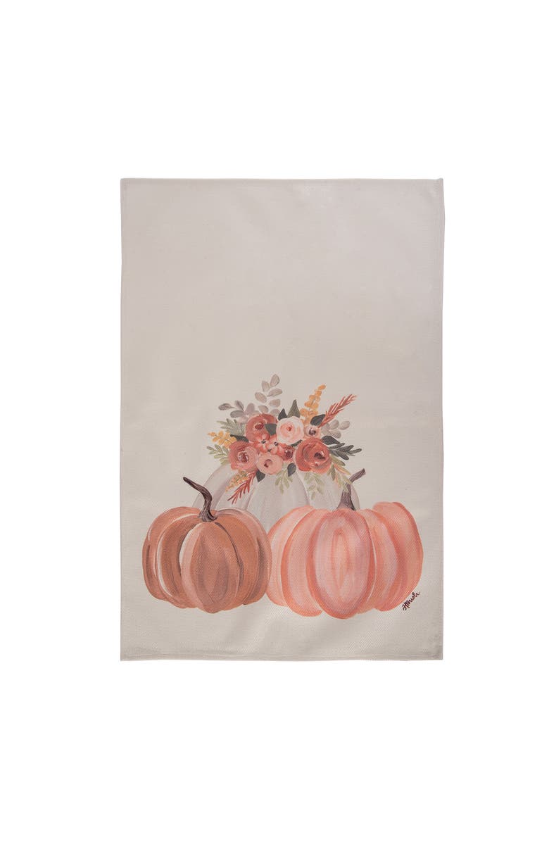 Transpac Pumpkin Floral Tea Towel Fall Harvest Kitchen Textile Gift, Main, color, Orange
