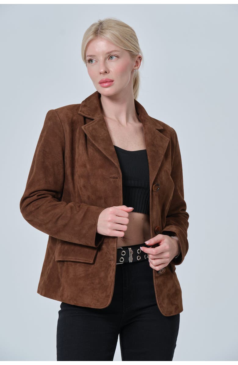 FURNIQ UK Esther Suede Jacket, Alternate, color, Chestnut