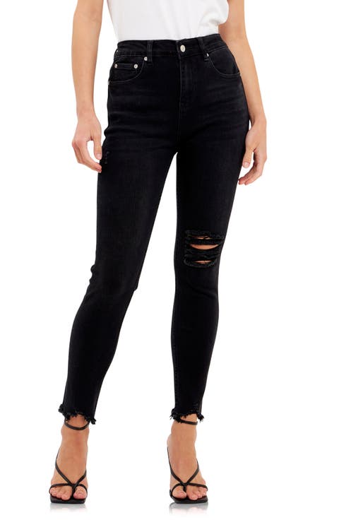 Destroyed Raw Hem Skinny Jeans