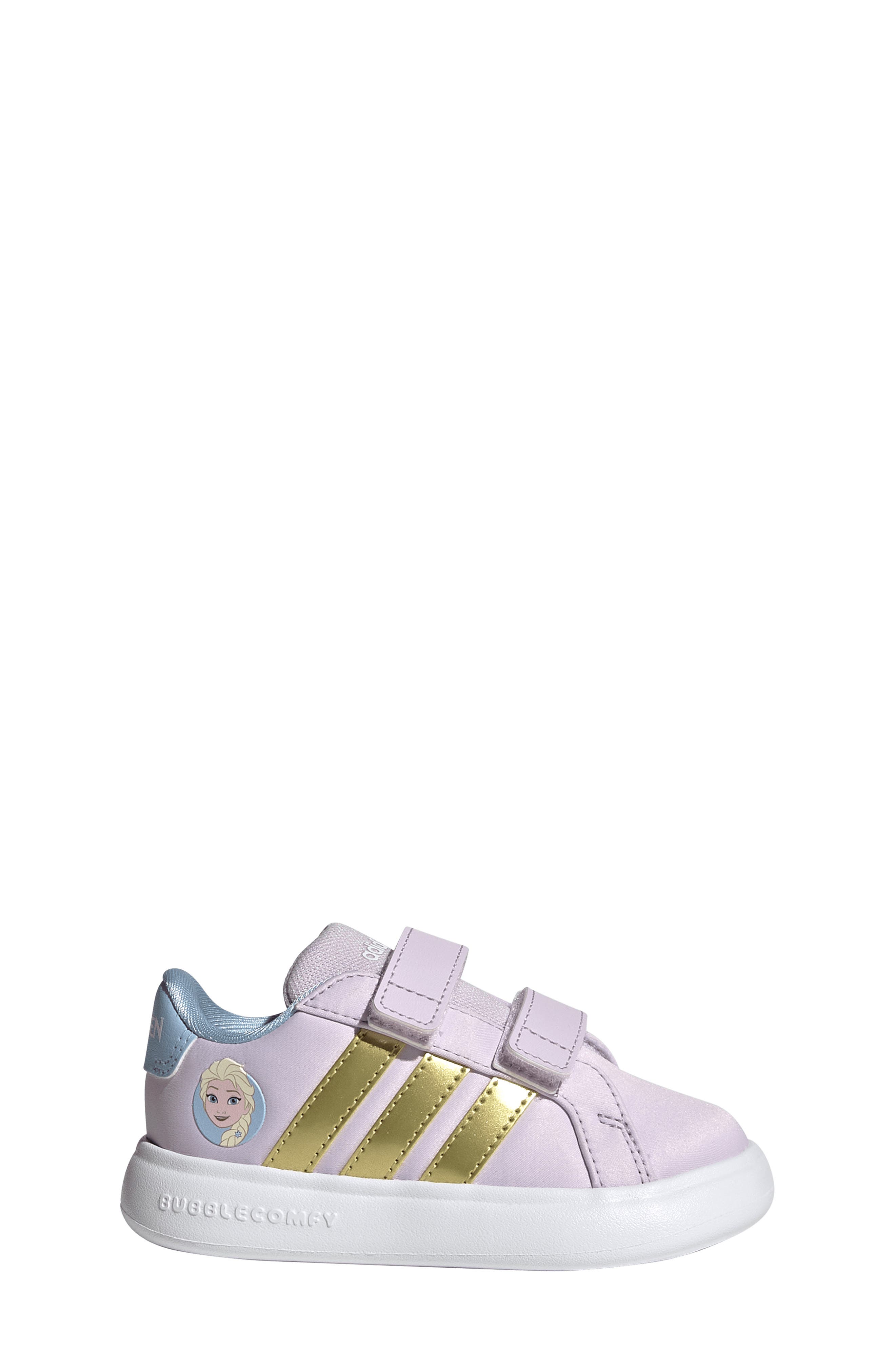 adidas x Disney<sup>®</sup> Kids' Grand Court Elsa Sneaker, Alternate, color, Lavender/ Gold/ Blue