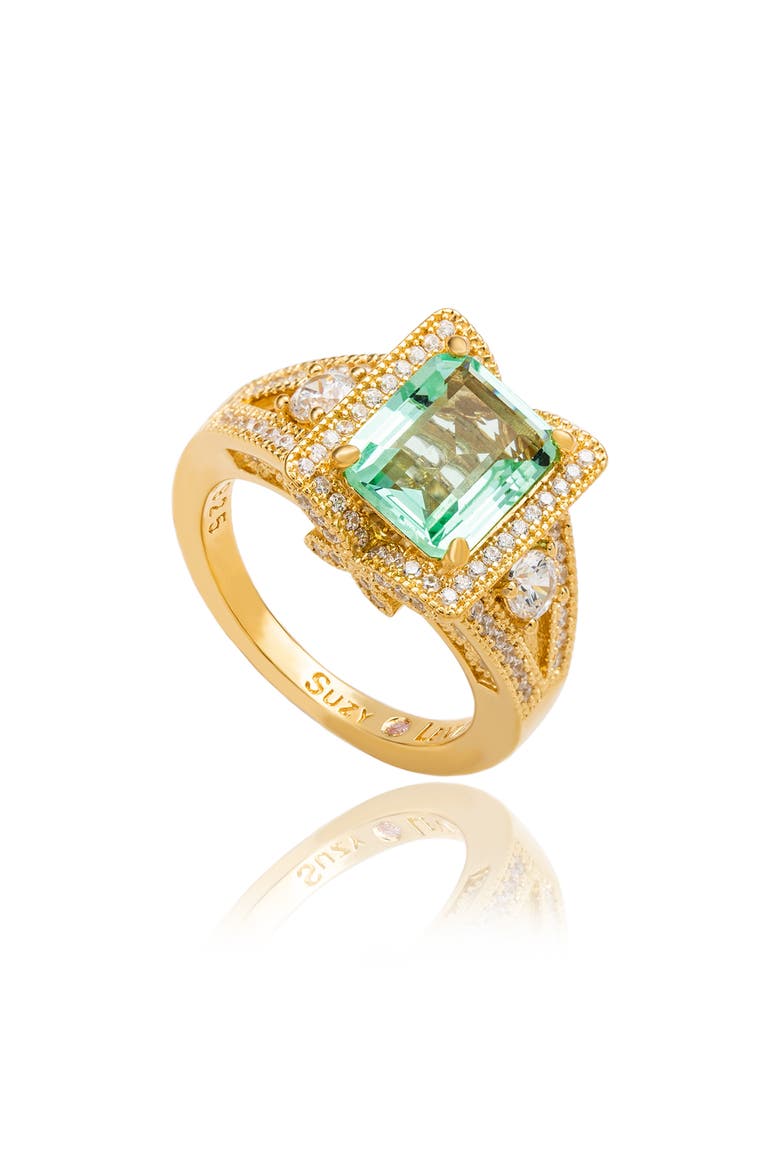 Asscher Cubic Zirconia Engagement Ring, Main, color, GREEN