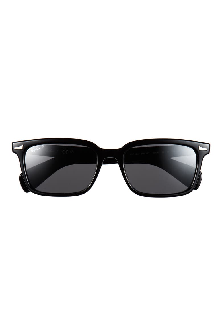 Brunel 56mm Polarized Rectangular Sunglasses, Main, color, BLACK / POLAR BLACK