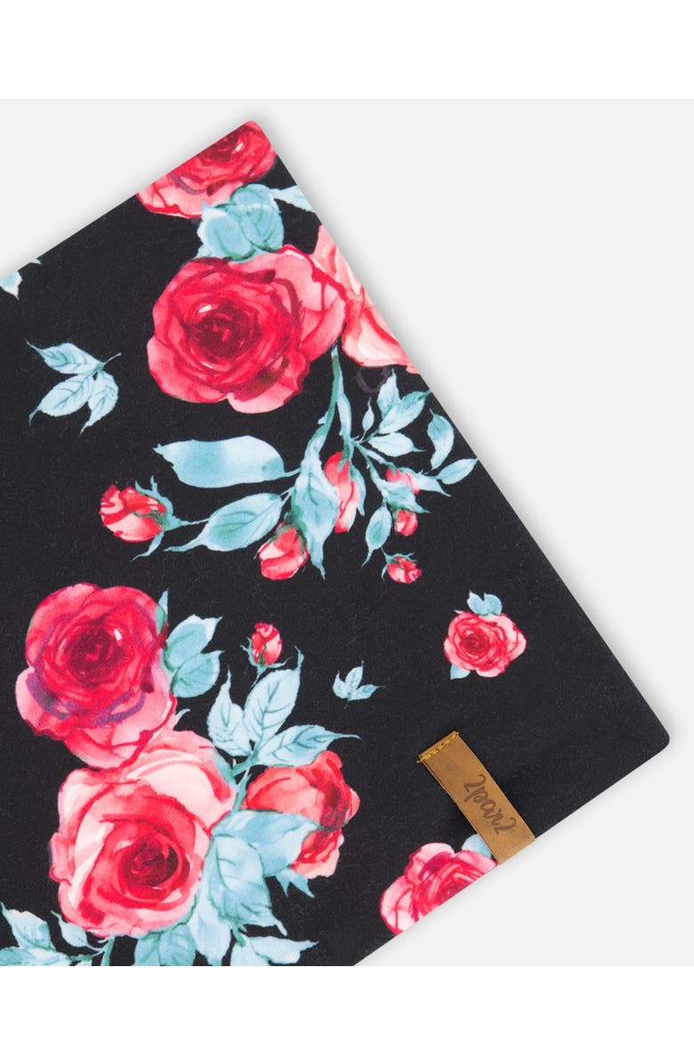 Deux par Deux Baby Girl's Mid-Season Jersey Neckwarmer Black Printed Roses, Alternate, color, 