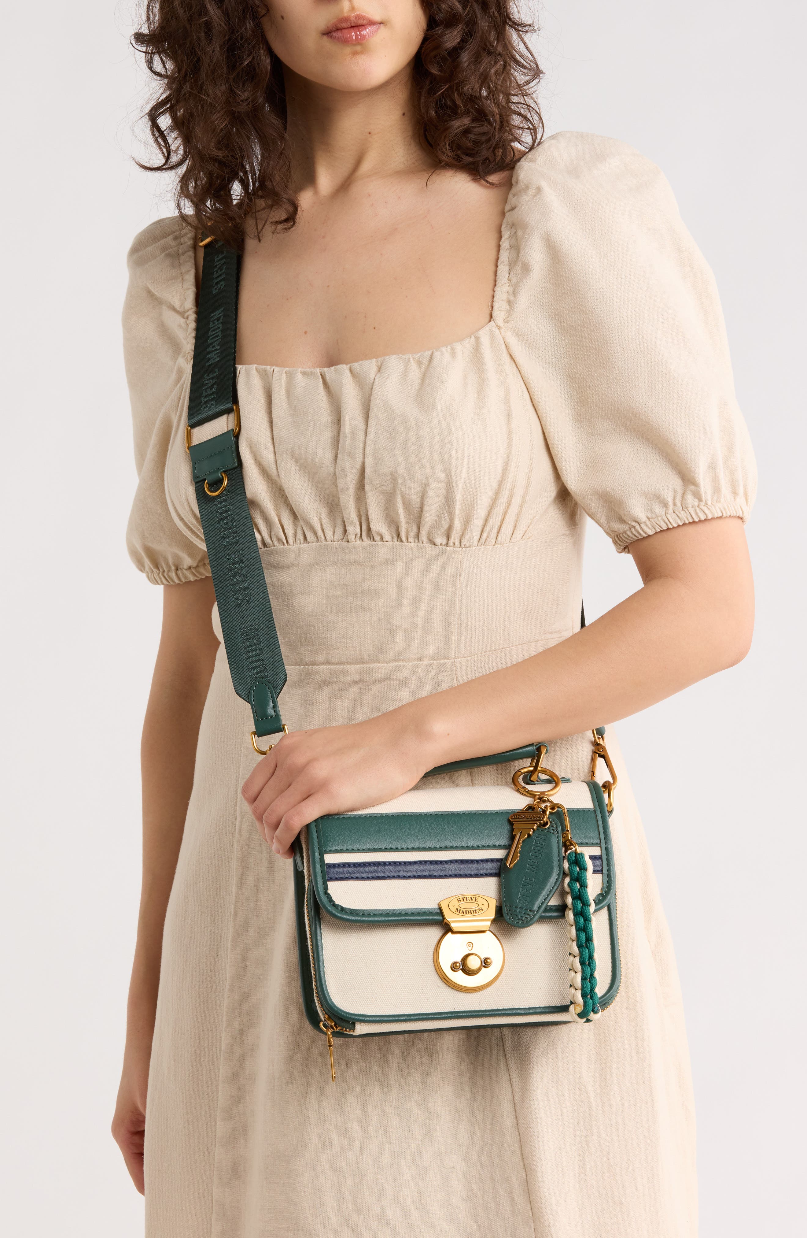 Steve Madden Brinley Canvas Crossbody Bag, Alternate, color, Canvas/ Military Green/ Navy