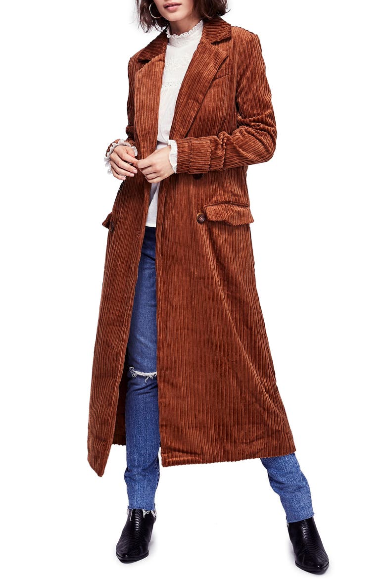 Abbey Road Wide Wale Cotton Corduroy Duster Coat, Main, color, CEDAR