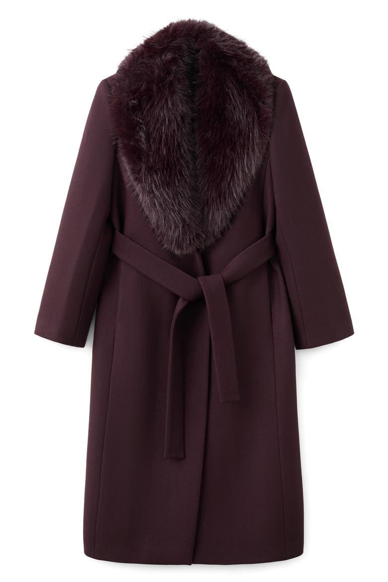 Manteco Belted Longline Trench Coat with Removable Faux Fur Collar, Alternate, color, MAROON