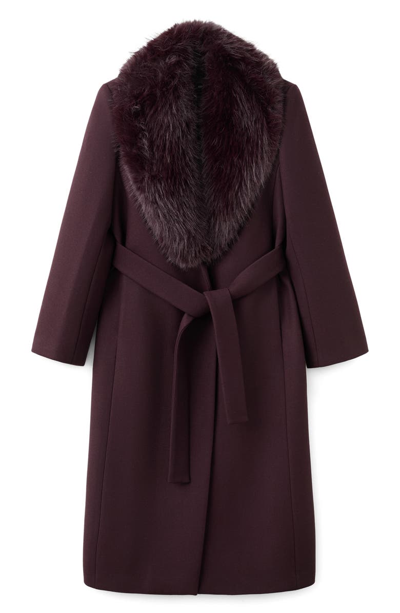 MANGO Manteco Belted Longline Trench Coat with Removable Faux Fur Collar, Alternate, color, Maroon
