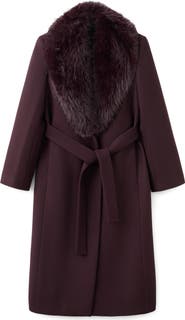 MANGO Manteco Belted Longline Trench Coat with Removable Faux Fur Collar