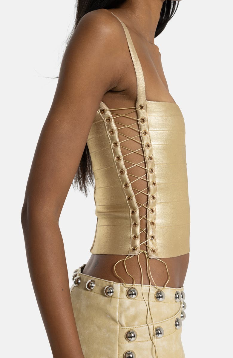 JADED LONDON Metallic Lace-Up Bandage Top, Alternate, color, Beige