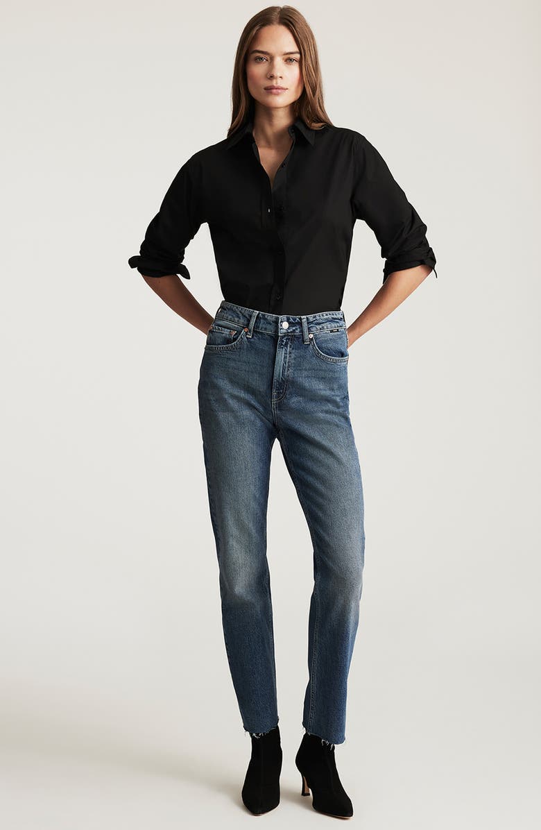 Mavi Jeans New York Raw Hem High Waist Ankle Straight Leg Jeans, Alternate, color, Deep Used Classic Blue