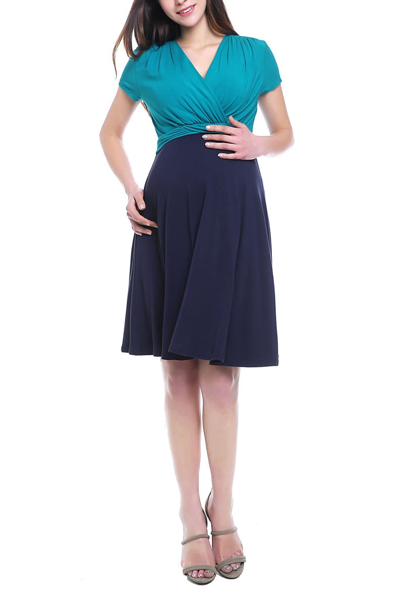 Sarah Faux Wrap Maternity/Nursing Dress, Main, color, NAVY/ TEAL