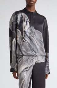 Jason Wu Collection Oversize Dancing Pleat Print Satin Popover Shirt