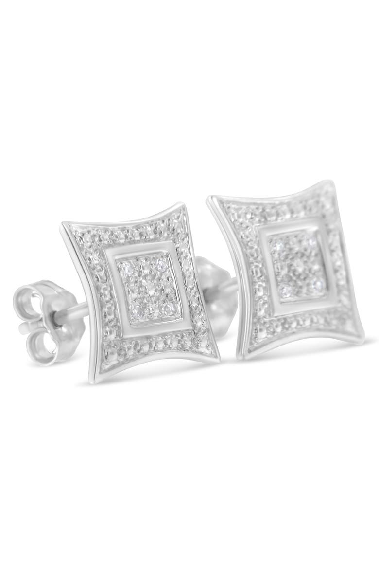 Haus of Brilliance Silver Diamond Accent 4-Stone Four Pointed Star Shaped Halo-Style Stud Earrings, Alternate, color, White