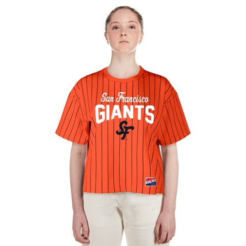 Women's New Era  Orange San Francisco Giants 2025 City Connect Boxy Pinstripe T-Shirt