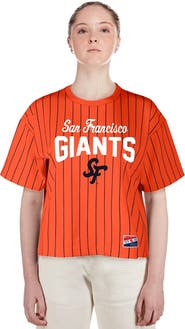New Era Women's New Era Orange San Francisco Giants 2025 City Connect Boxy Pinstripe T-Shirt